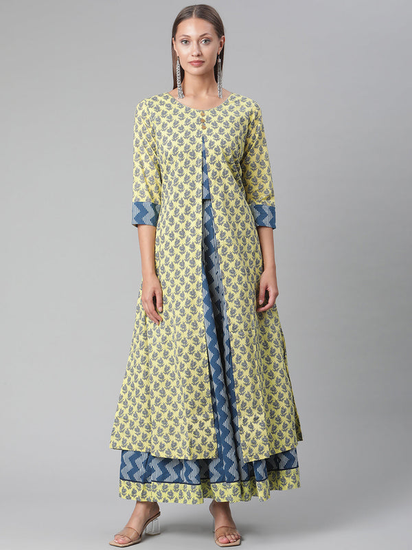 Yellow Shurg Style Cotton kurta with Skirt | WOMENSFASHIONFUN