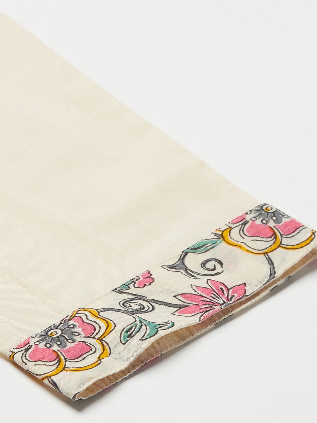 Cream Floral Printed Cotton Kurta Pant Set