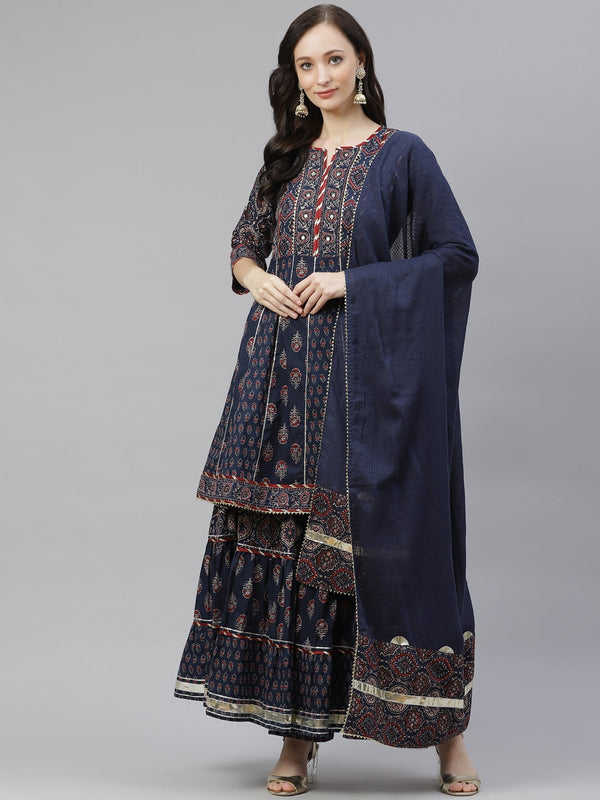 Indigo Cotton Short kurti Sharara set with Dupatta | WOMENSFASHIONFUN