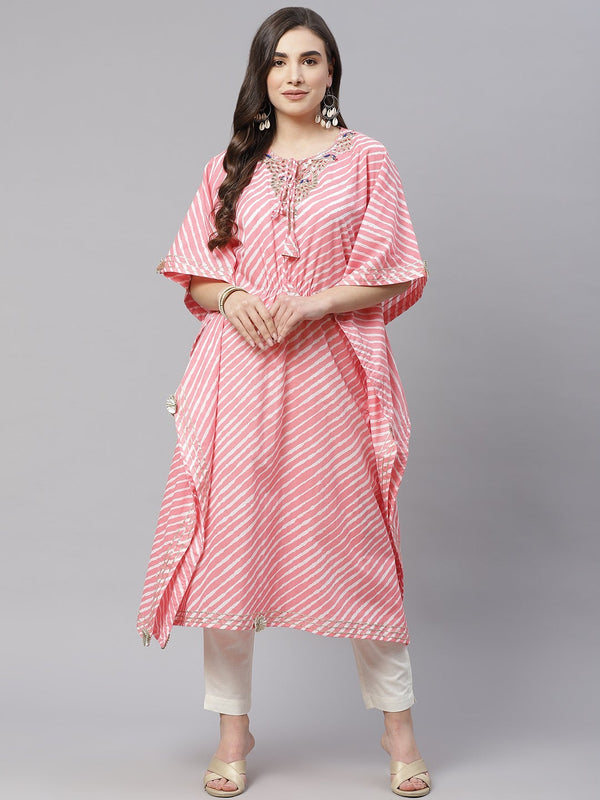 Baby Pink Cotton Laheriya Kaftan | WomensFashionFun