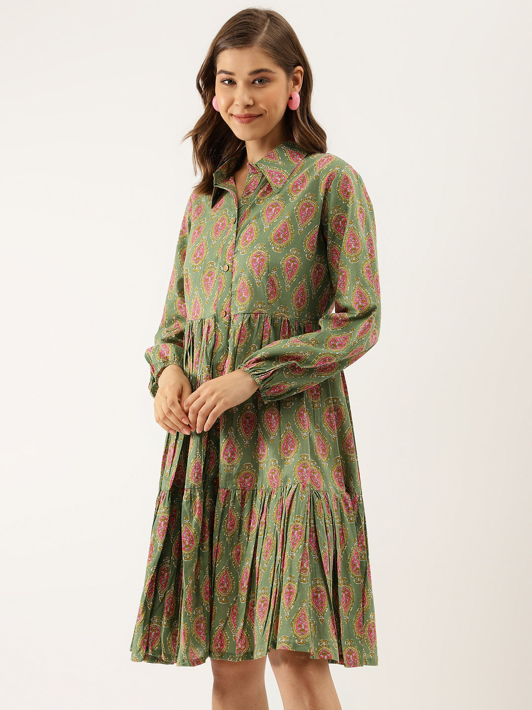 Green Paisley Printed Cotton Dress