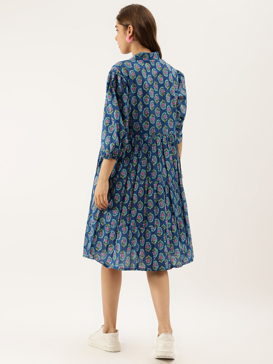 Women Blue Paisley Printed Cotton Dress