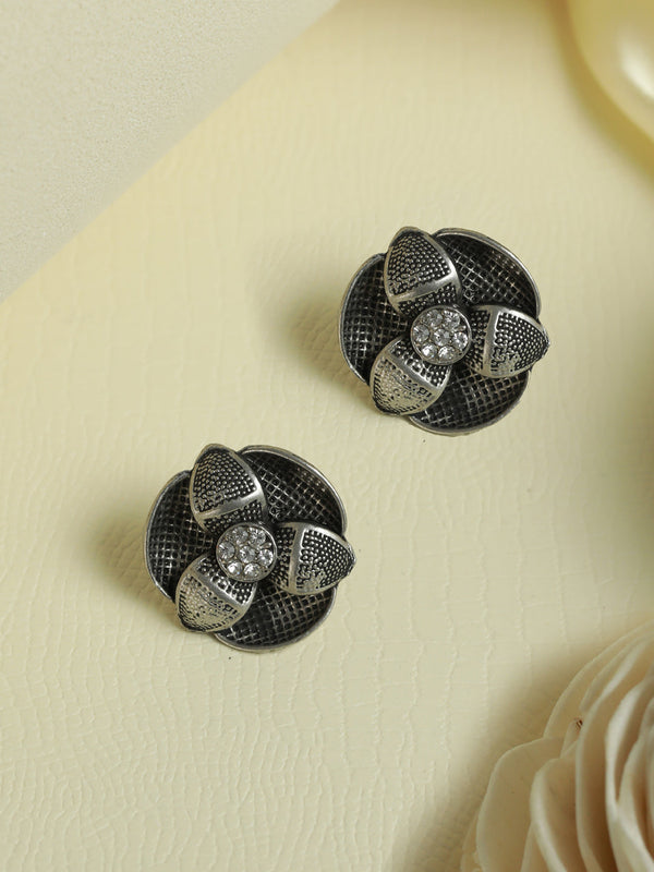 Women Floral Oxidised Silver Stud Earrings | WOMENSFASHIONFUN