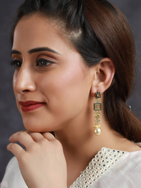 Women Floral Block Gold Plated Pearl Drop Earrings | WOMENSFASHIONFUN
