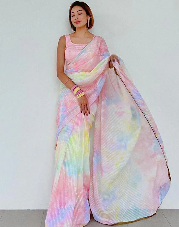 Women Party Wear Sequnce Worked Saree with Designer Un Stitched Blouse | WomensFashionFun