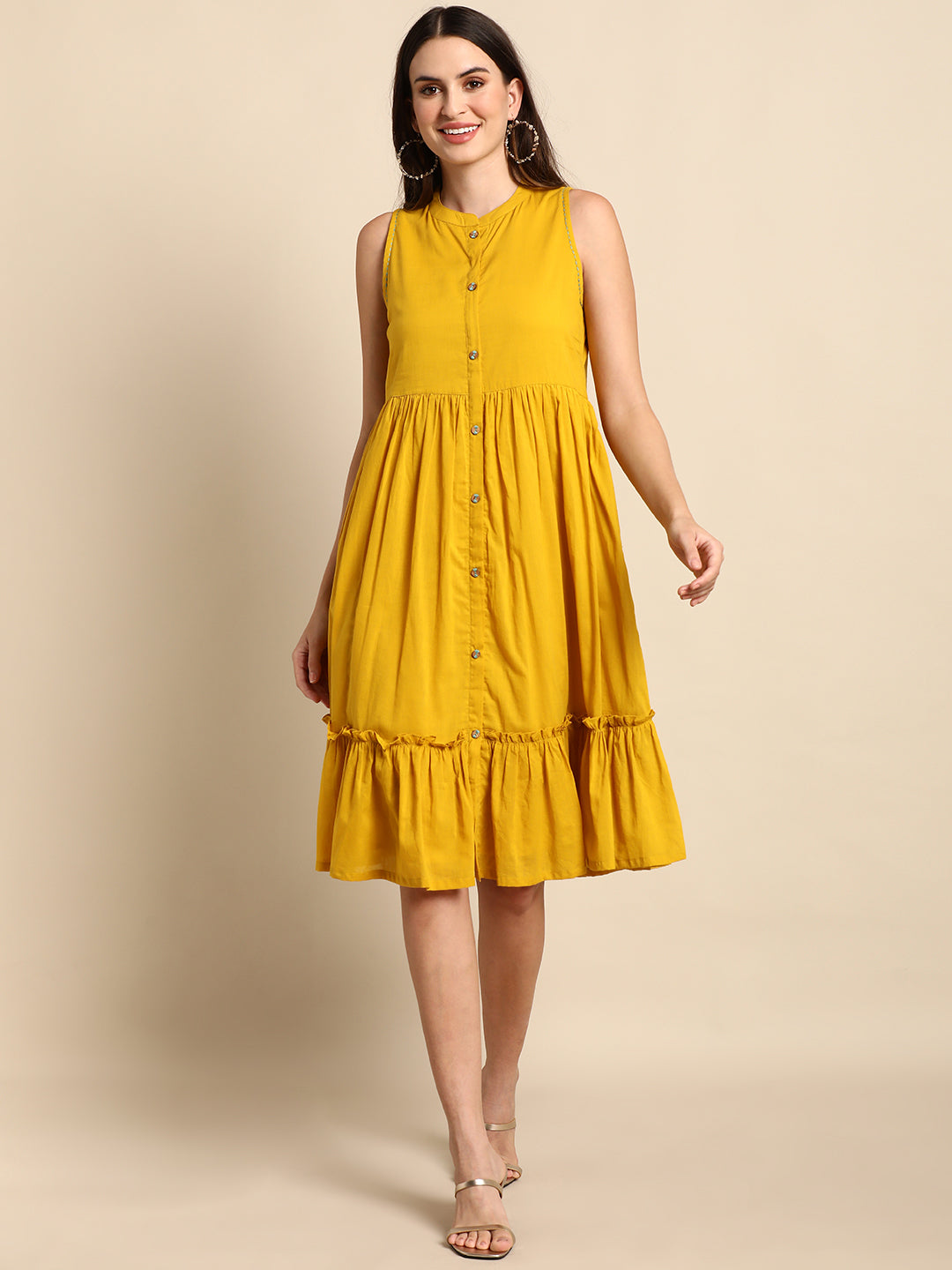 Mustard Cotton Western Dress