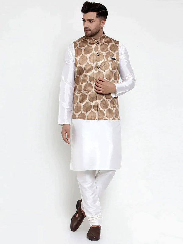Men's Solid Dupion Kurta Pajama with Printed Nehru Jacket | WomensfashionFun.com