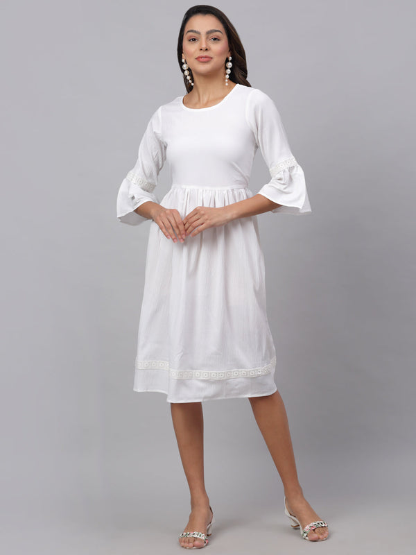 Women White Solid Fit & Flare Dress | WomensfashionFun.com