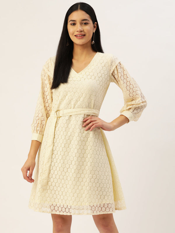 Women Off-White A-Line Cotton Dress | WomensfashionFun.com