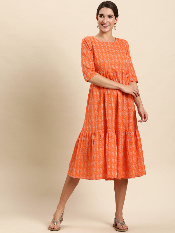 Orange Cotton Western Dress | WomensFashionFun