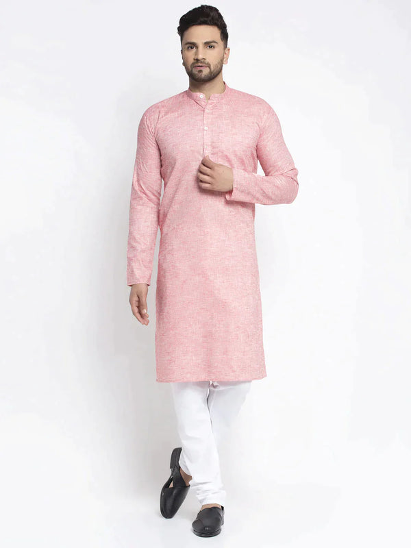 Men Pink & White Self Design Kurta with Pyjamas | WomensfashionFun.com