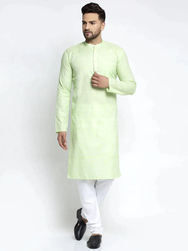 Men Green & White Self Design Kurta with Pyjamas | WomensfashionFun.com