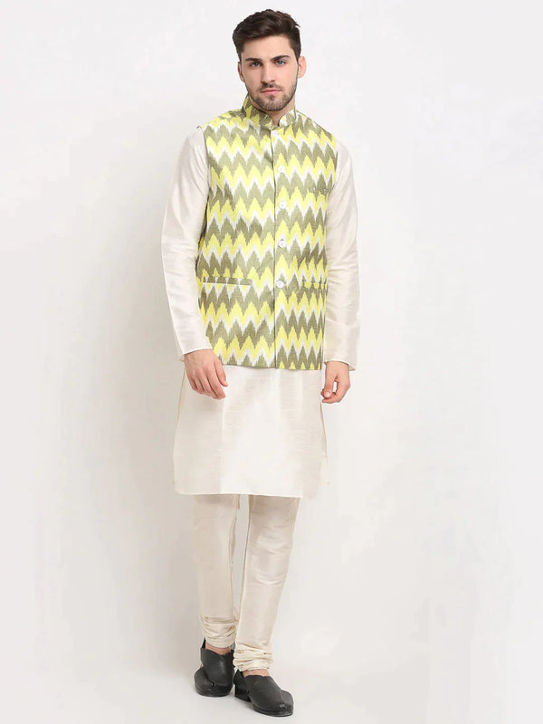 Men's Ikat Print Nehru Jacket & Kurta Pyjama | WomensfashionFun.com