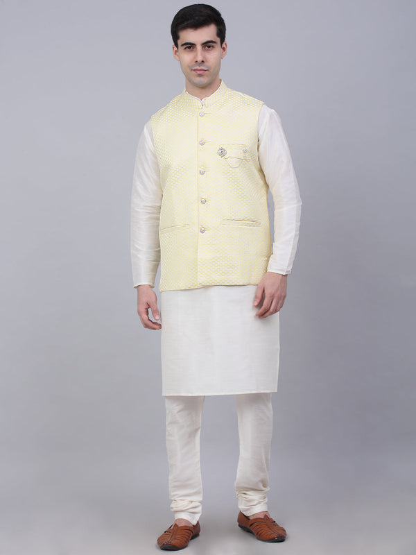 Men's Solid Kurta Pyjama With Woven Design Nehru Jacket | WomensFashionFun