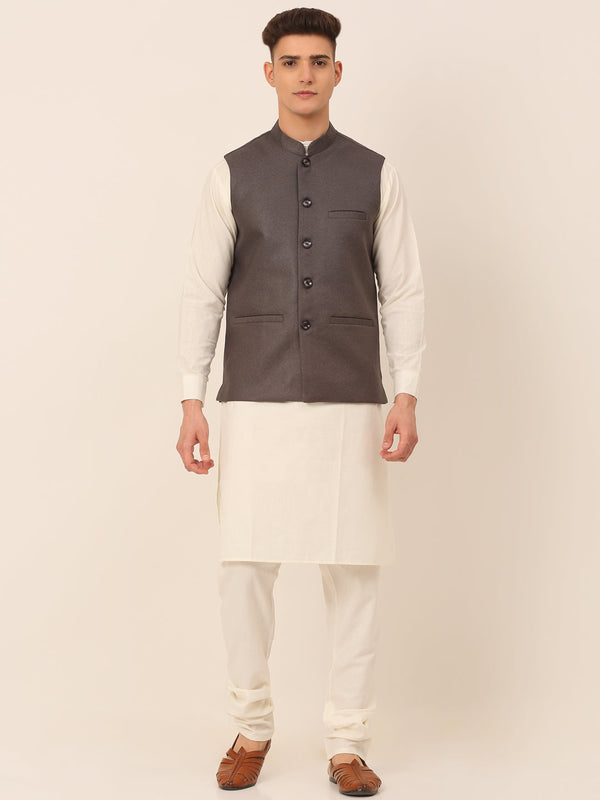 Men's Solid Kurta Pyjama With Nehru Jacket | WomensfashionFun.com