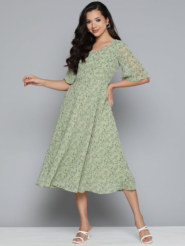 Floral Georgette A-Line Midi Dress | WomensFashionFun