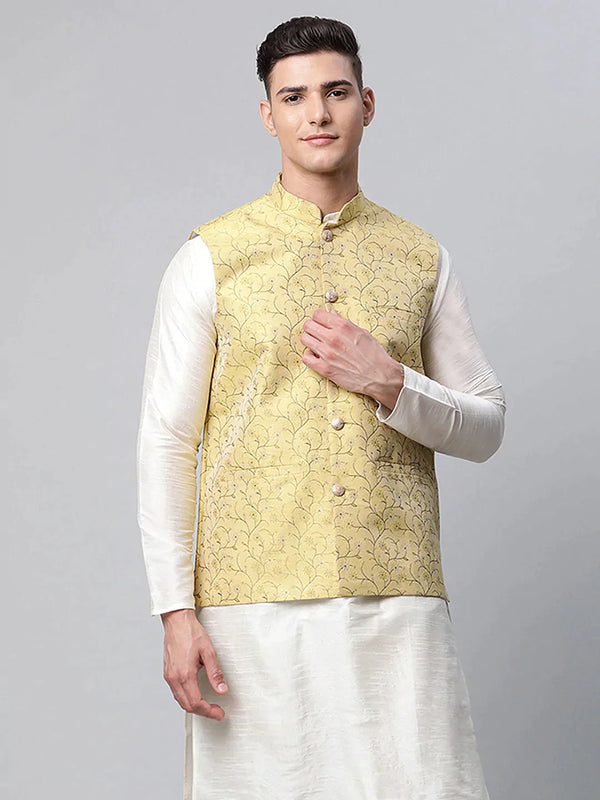 Men's Lemon Printed textured Nehru Jacket | WomensFashionFun