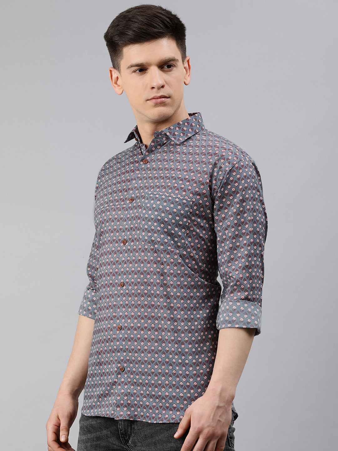 Gray Cotton Full Sleeves Shirts For Men