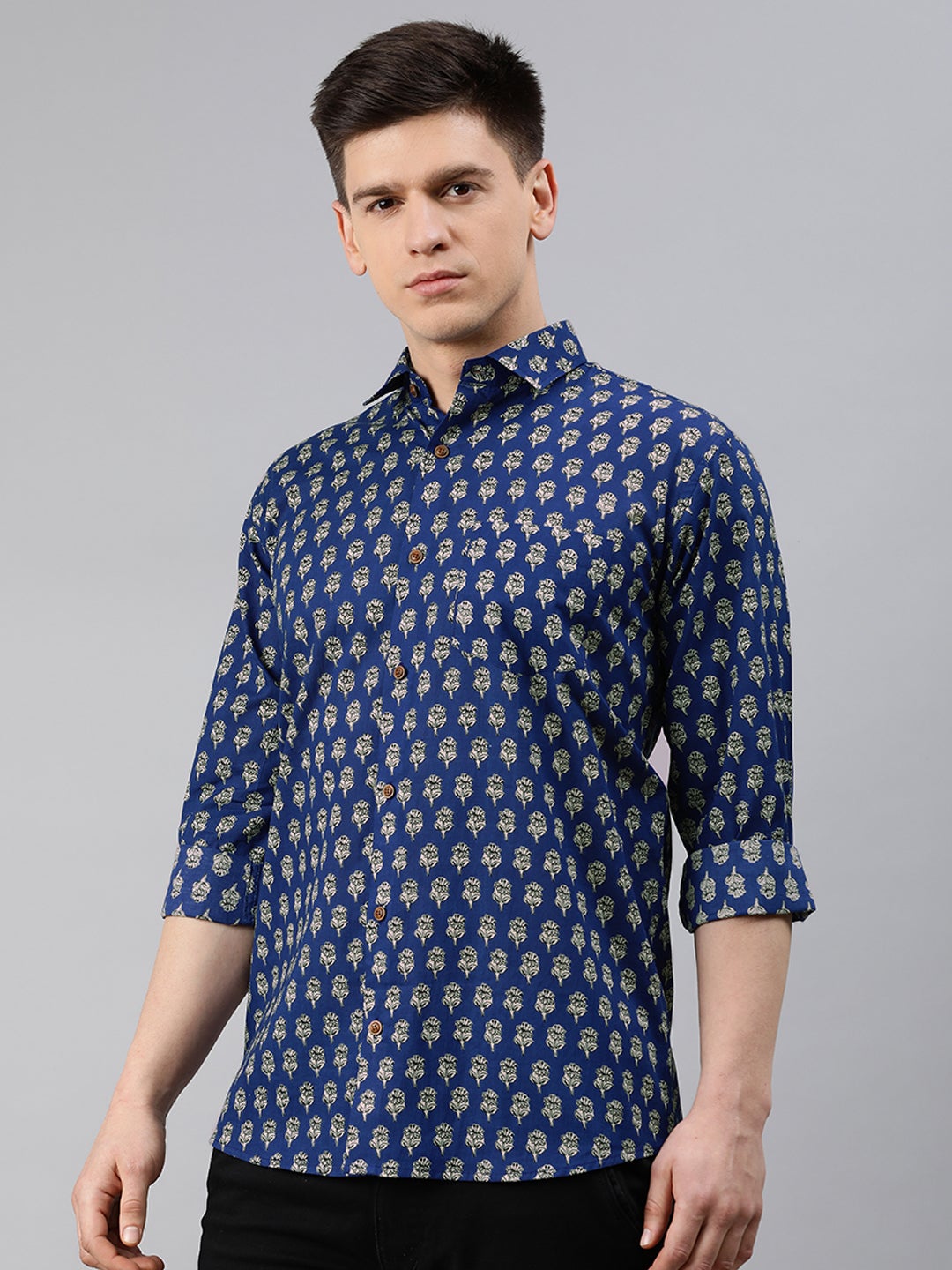 Blue Cotton Full Sleeves Shirts For Men