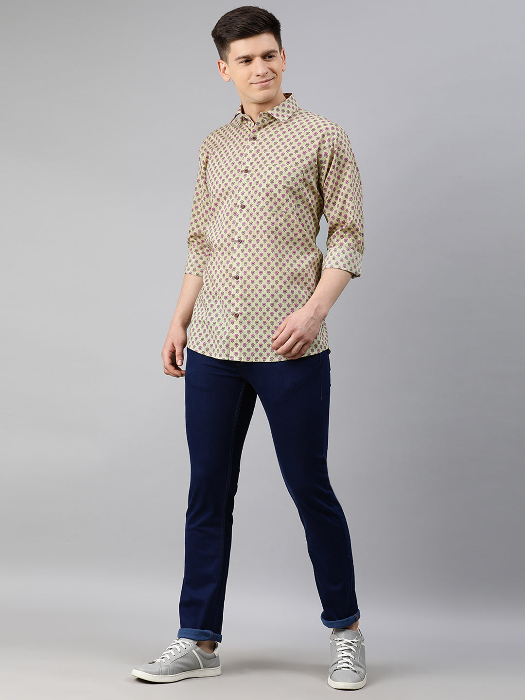 Yellow Cotton Full Sleeves Shirts For Men