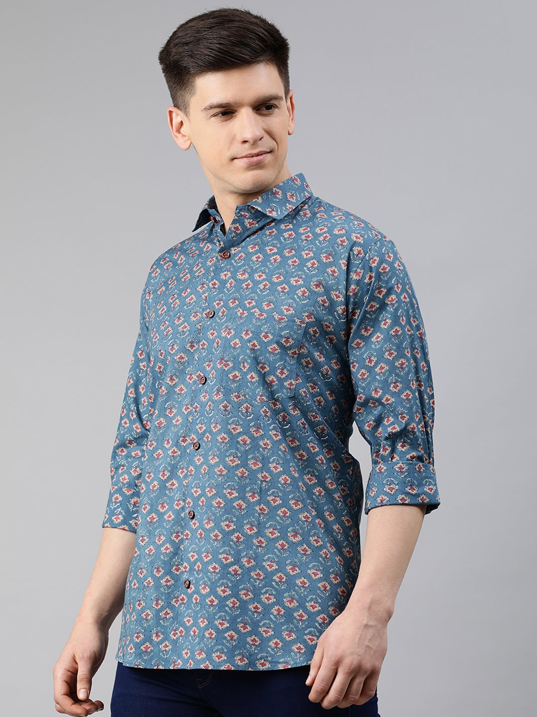 Blue Cotton Full Sleeves Shirts For Men
