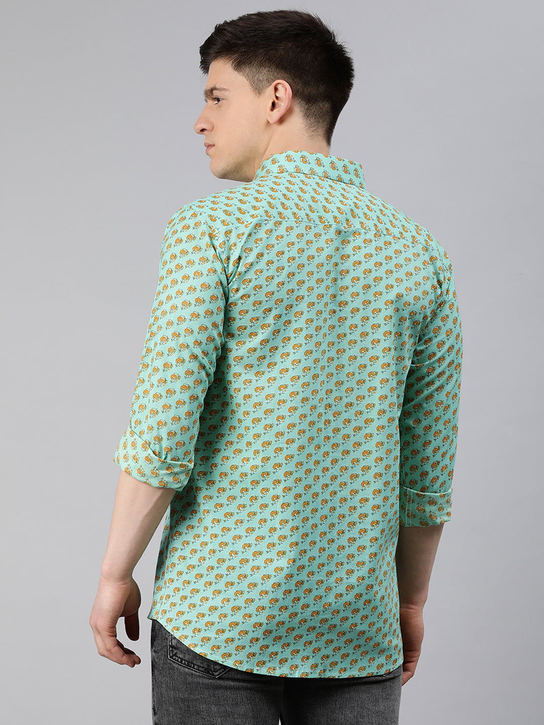 Sea Green Cotton Full Sleeves Shirts For Men