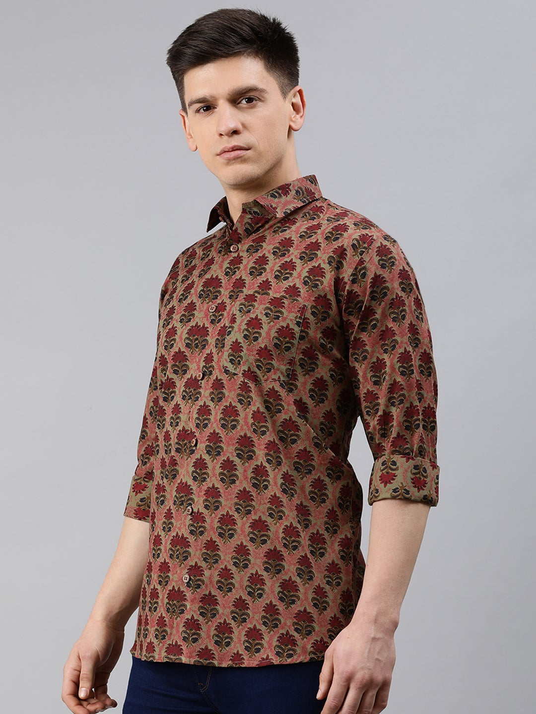Brown Cotton Full Sleeves Shirts For Men