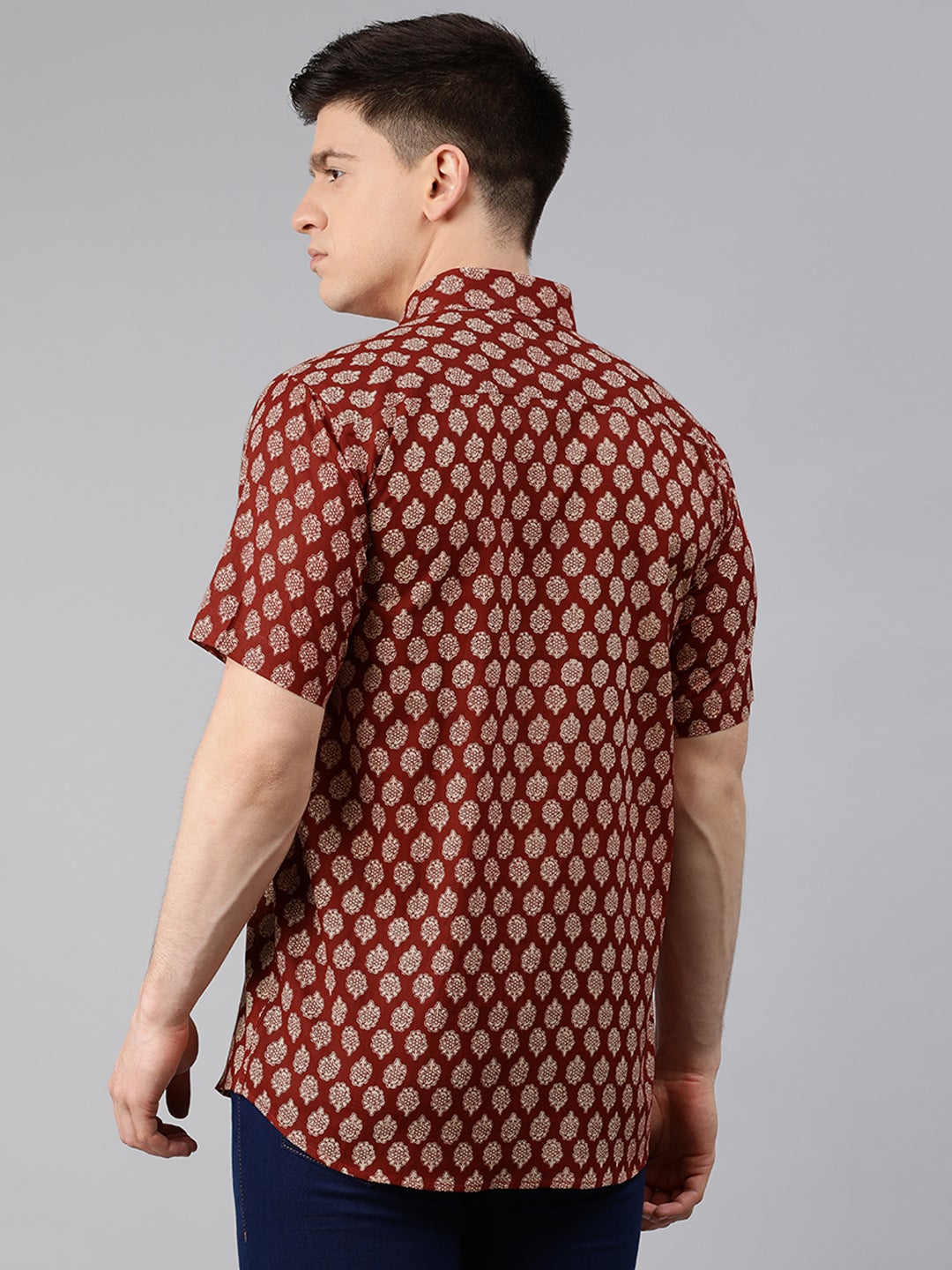 Maroon Cotton Short Sleeves Shirts For Men