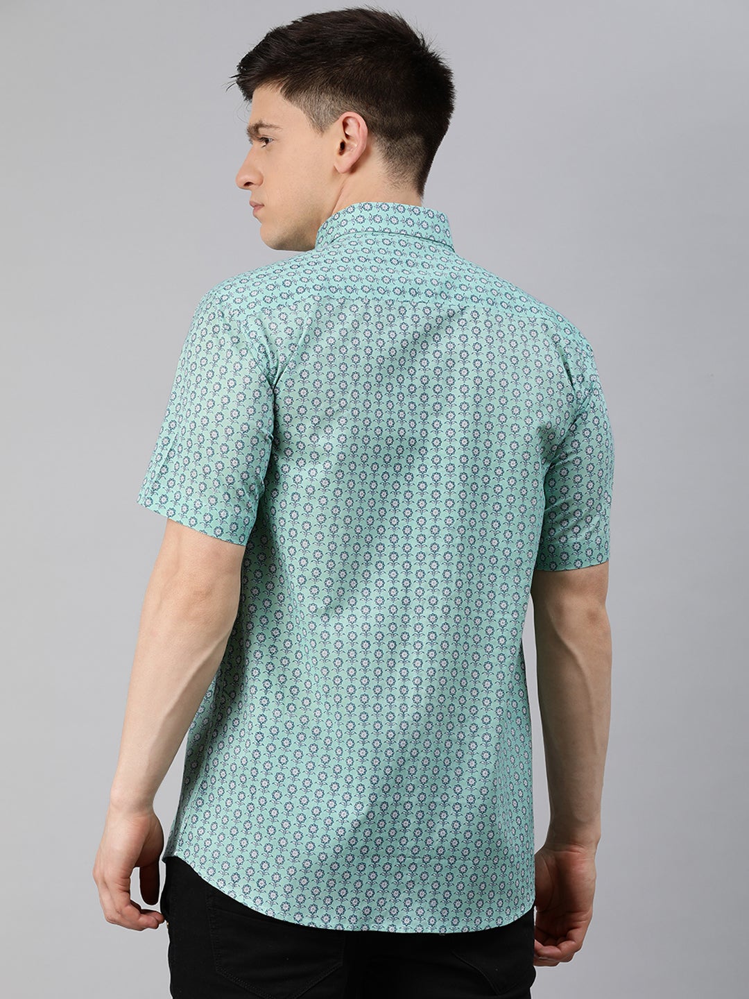 Sea Green Cotton Short Sleeves Shirts For Men