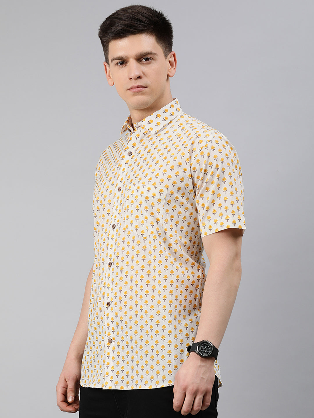 White Cotton Short Sleeves Shirts For Men