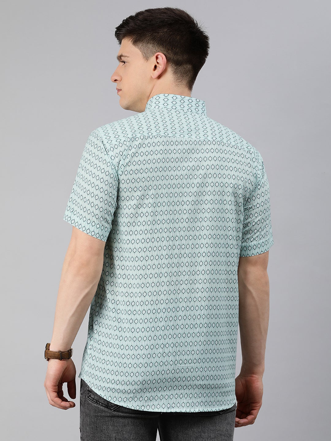 Sea Green Cotton Short Sleeves Shirts For Men