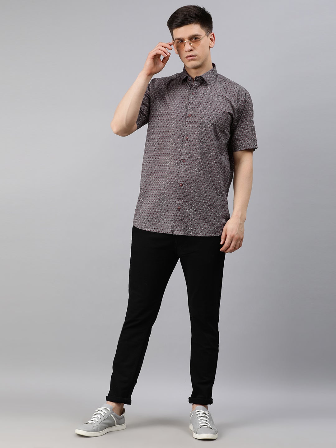 Gray Cotton Short Sleeves Shirts For Men