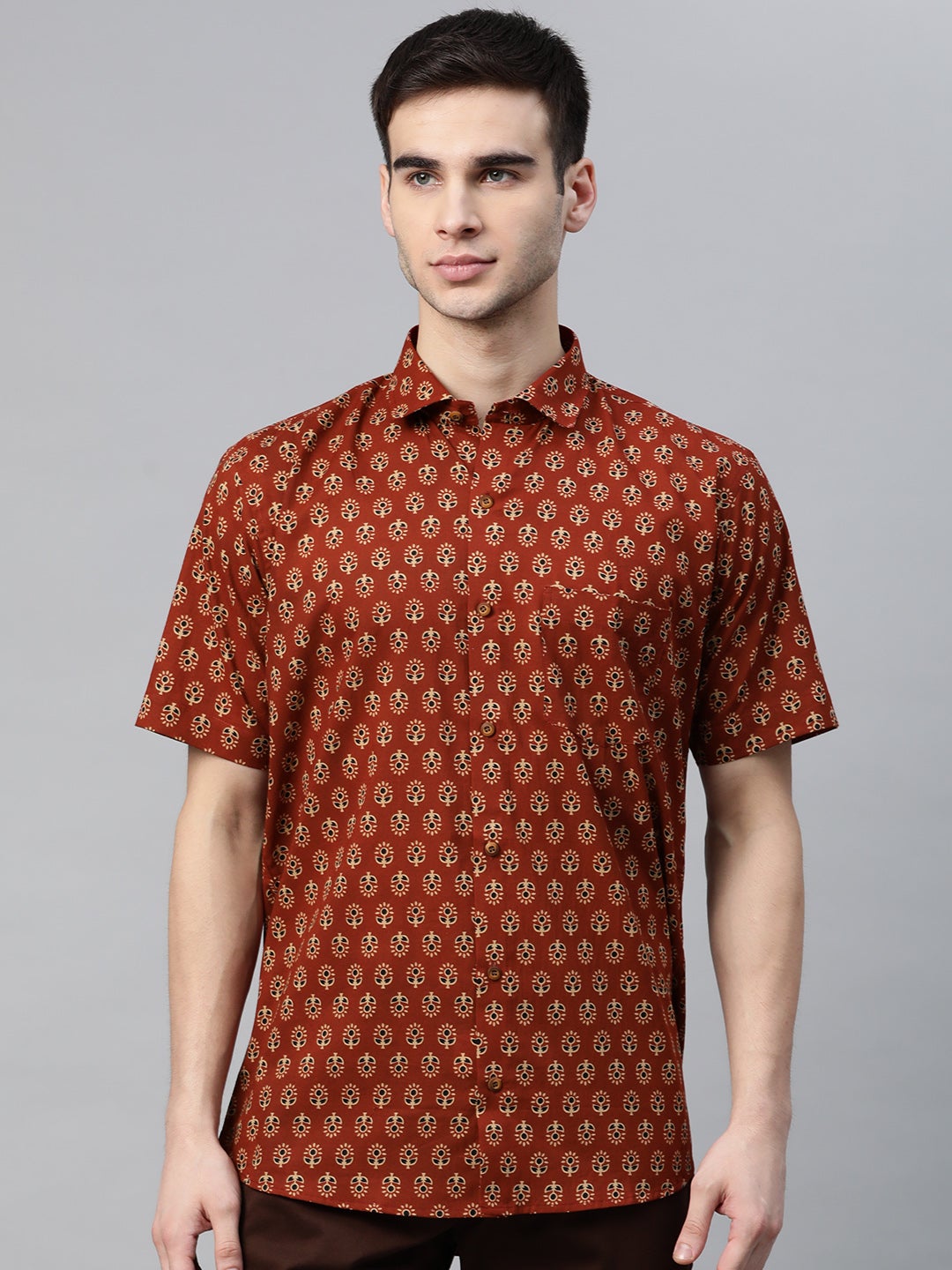 Millennial Men Maroon Cotton Half Sleeves Shirt