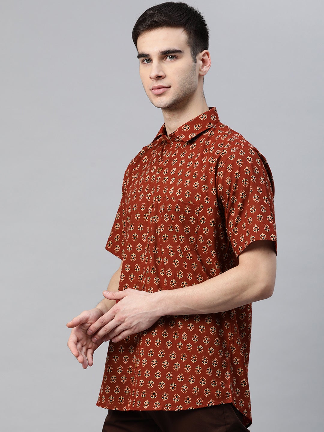 Millennial Men Maroon Cotton Half Sleeves Shirt