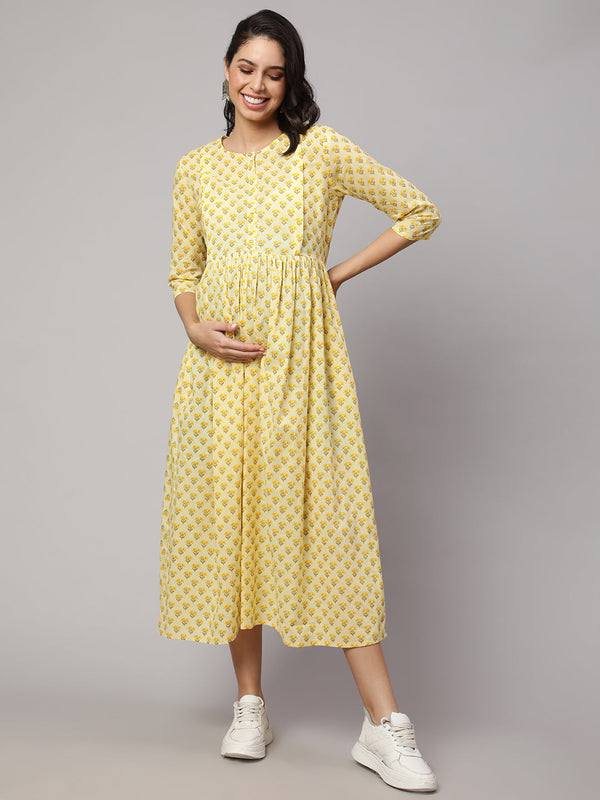 Women Women Cream Printed Maternity Dress | WomensFashionFun