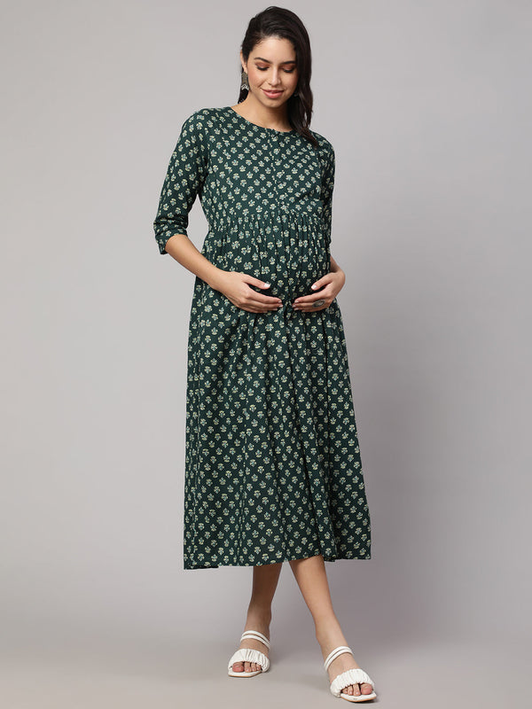 Women Women Green Ethnic Printed Maternity Dress | WomensFashionFun
