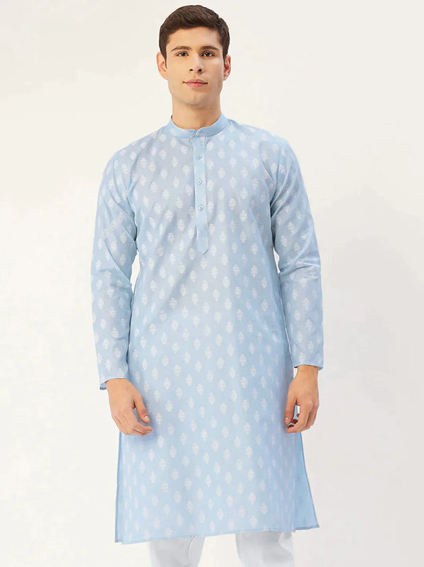 Men's Sky Cotton Floral printed kurta Only | WomensFashionFun