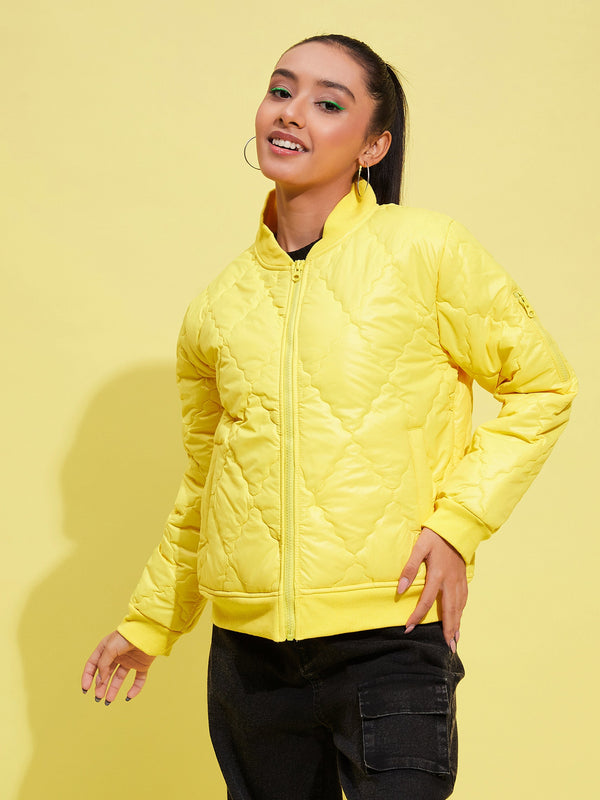 Girls Yellow Quilted Bomber Jacket | WomensFashionFun