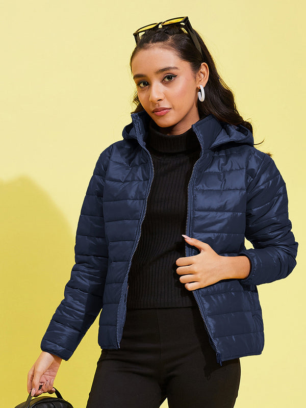 Girls Navy Quilted Hooded Jacket | WomensFashionFun