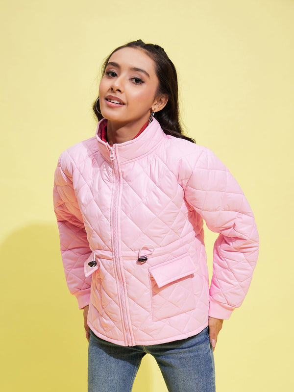 Girls Pink Front Pocket Quilted Jacket | WomensFashionFun