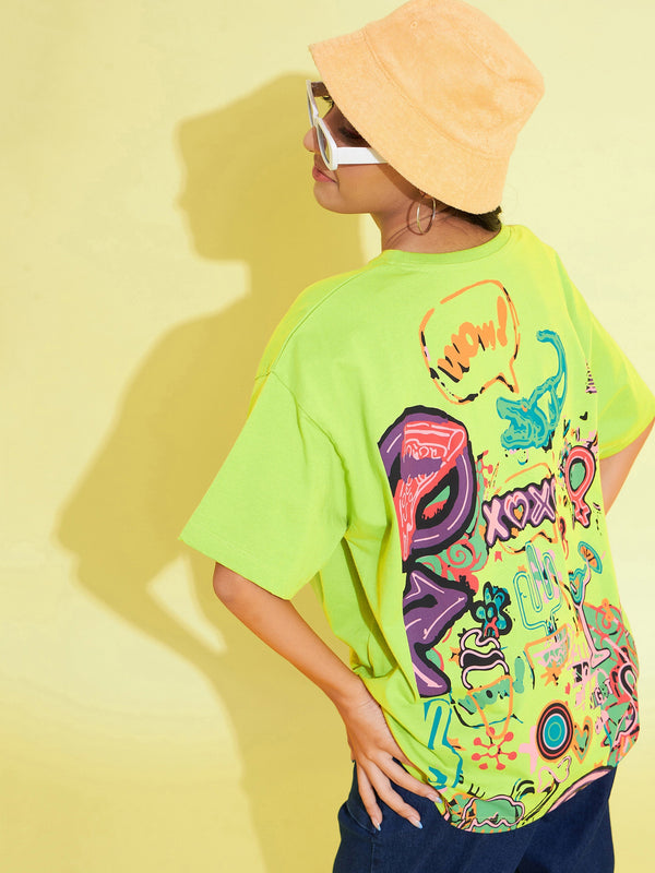 Girls Green WOW Print Oversized T-Shirt | WomenFashionFun