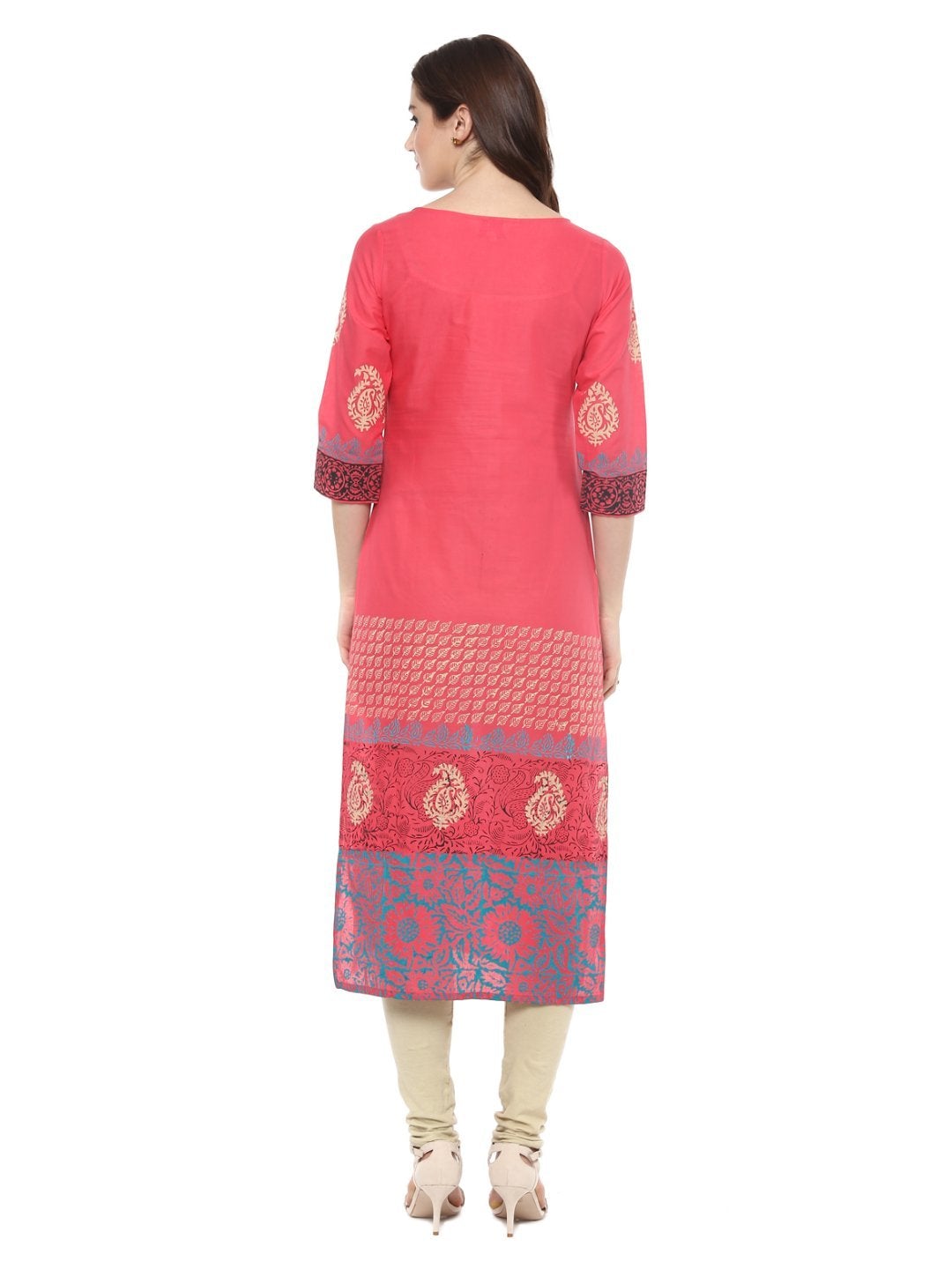 Bright pink Ajrakh Hand block Cotton Printed Straight Kurta