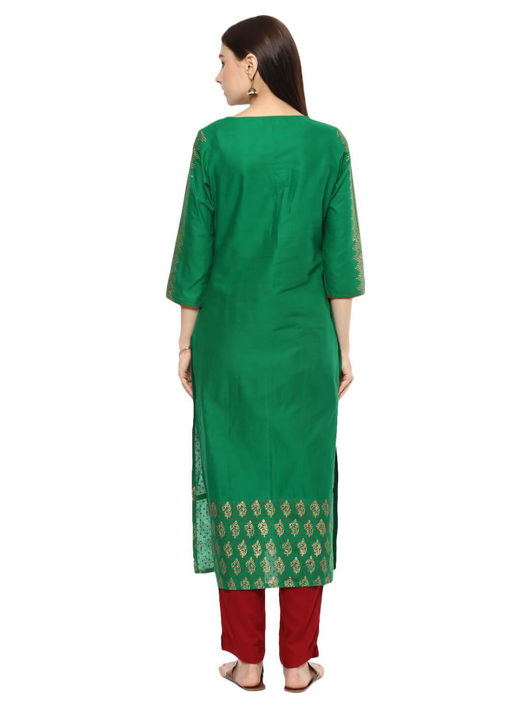 Green Ajrakh Floral Hand Block Cotton Printed Straight Kurta - Noor