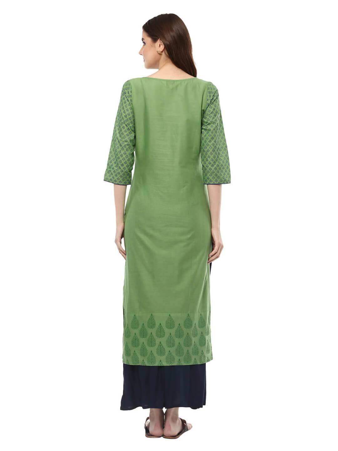 Pastel Green Ajrakh Hand Block Cotton Printed Straight Kurta - Noor