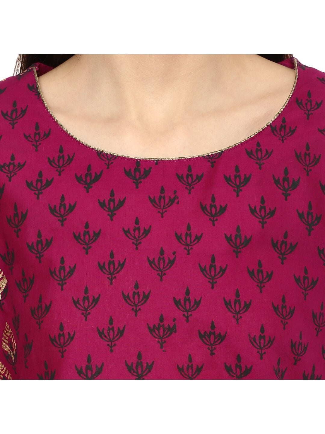 Purple Overall Ajrakh Hand Block Cotton Printed Straight Kurta - Noor