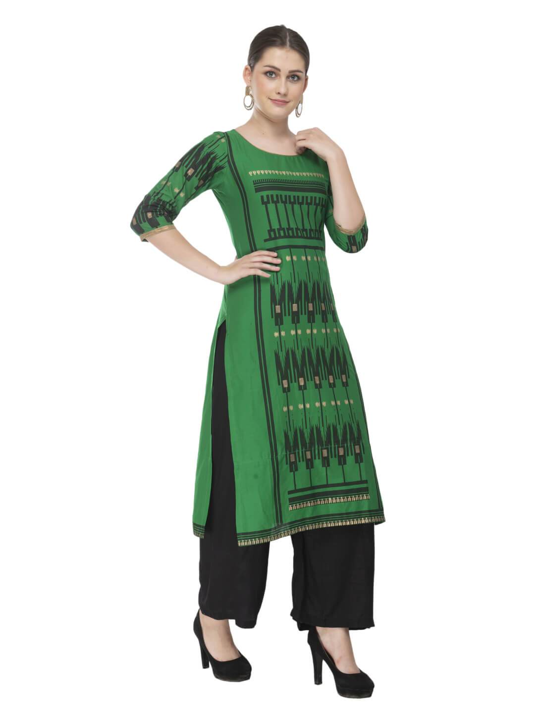 Green Ajrakh Hand Block Cotton Printed Straight Kurta - Noor