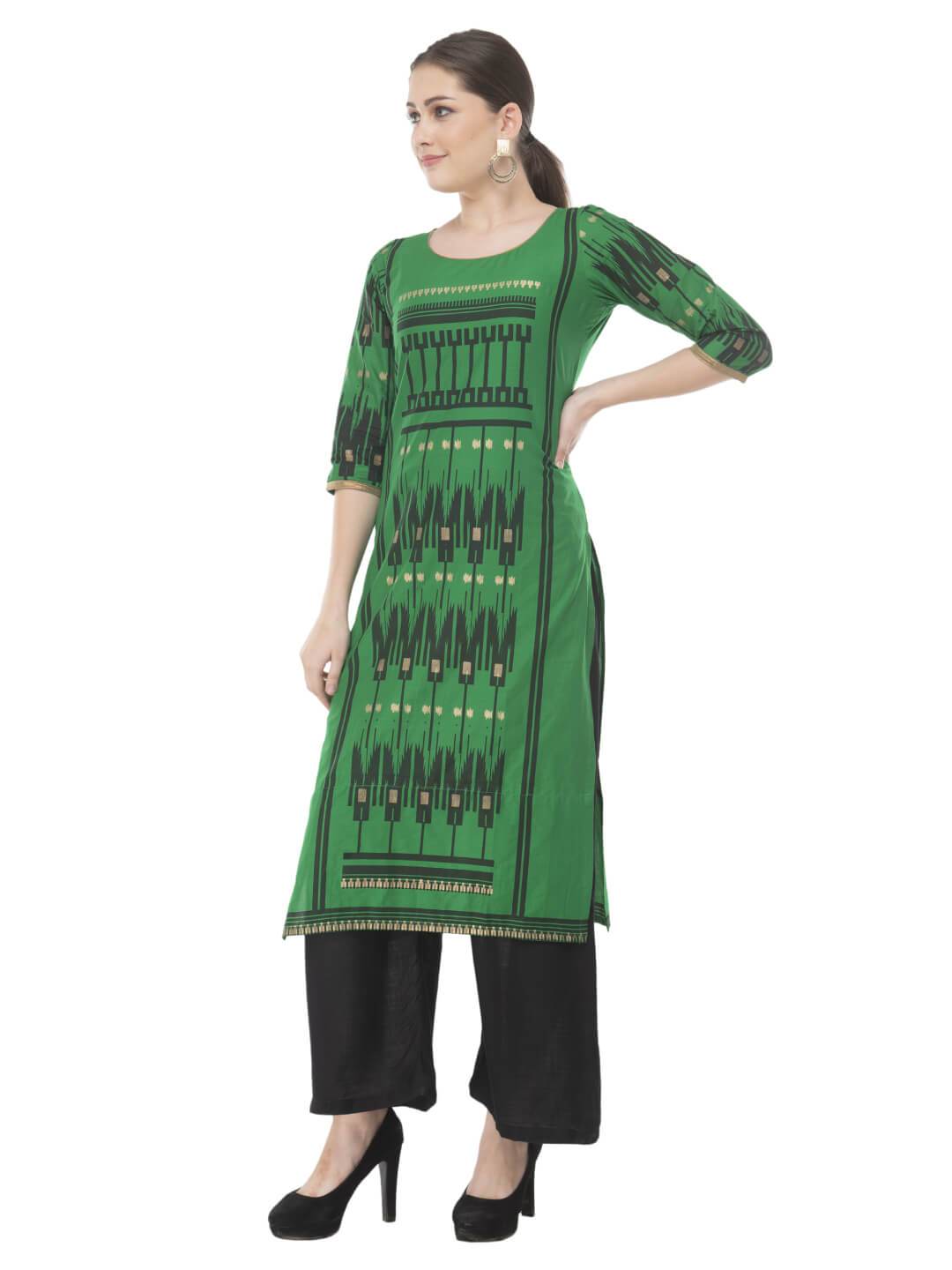 Green Ajrakh Hand Block Cotton Printed Straight Kurta - Noor
