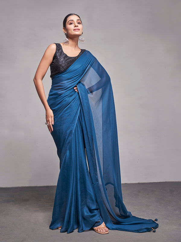 Women Party Wear Plain Saree with Designer Un Stitched Blouse | WomensfashionFun.com