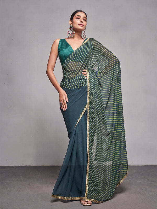Women Party Wear Half & Half Printed Saree with Designer Un Stitched Blouse | WomensfashionFun.com
