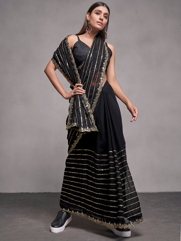 Women Party Wear Mirror Worked Saree with Designer Un Stitched Blouse | WomensfashionFun.com